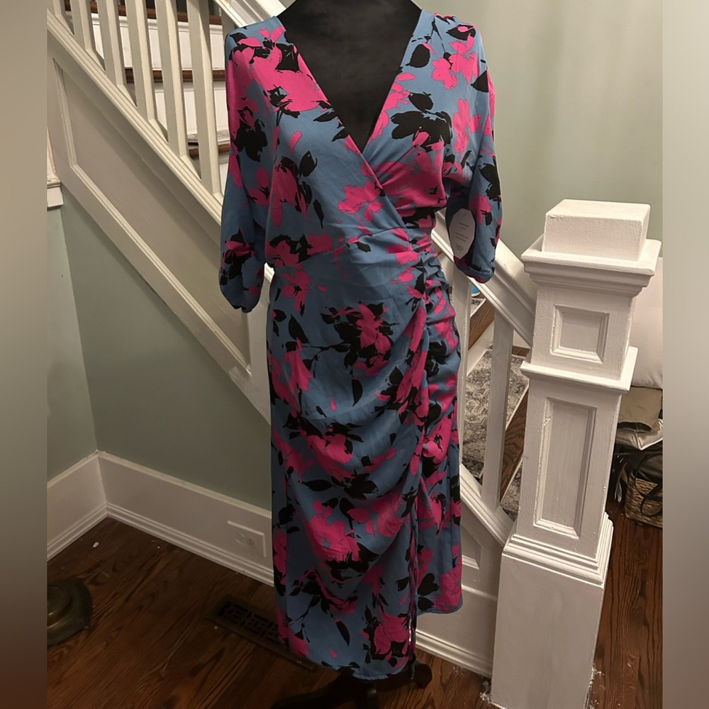 Outrageous fortune blue purple black side ruched dress nwt-Size 8